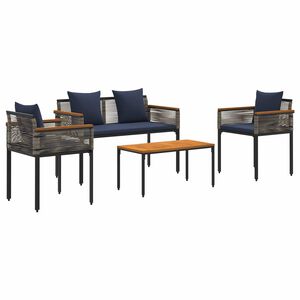 vidaXL Outdoor Furniture Set Grey and Navy Blue Poly Rattan