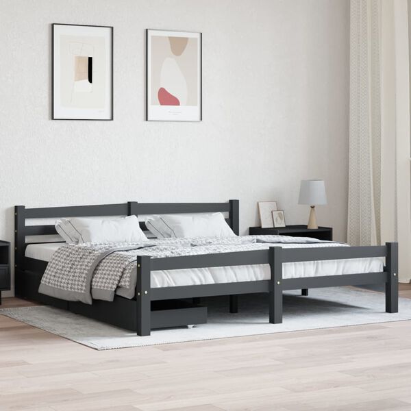 vidaXL Bed Frame without Mattress Dark Grey Solid Pinewood 180x200 cm Super King (322094+321990)
