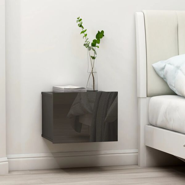 vidaXL Bedside Cabinet High Gloss Grey 40x30x30 cm Engineered Wood