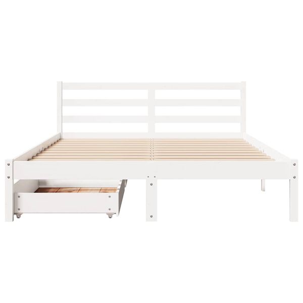 vidaXL Bed Frame without Mattress White 135x190 cm Double Solid Wood Pine