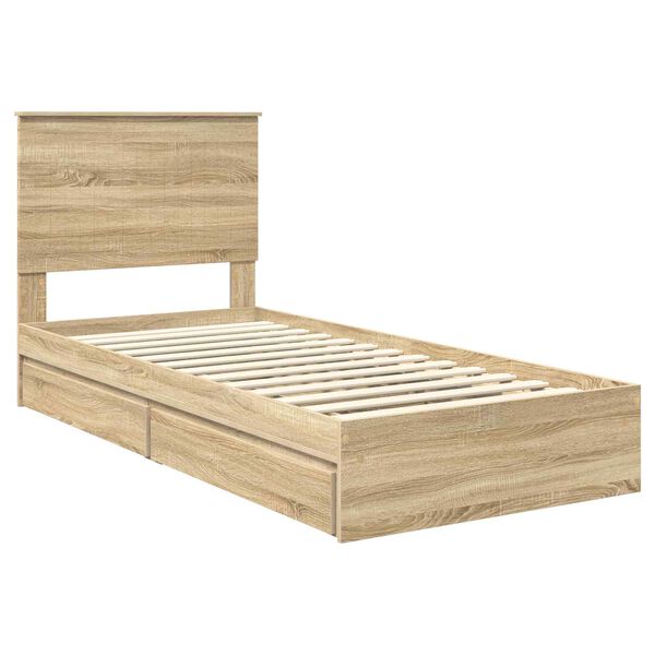 vidaXL Storage Bed with Drawer Sonoma Oak 90 x 200 cm Engineered Wood