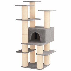 vidaXL Cat Tree with Sisal Scratching Posts Light Grey 161 cm