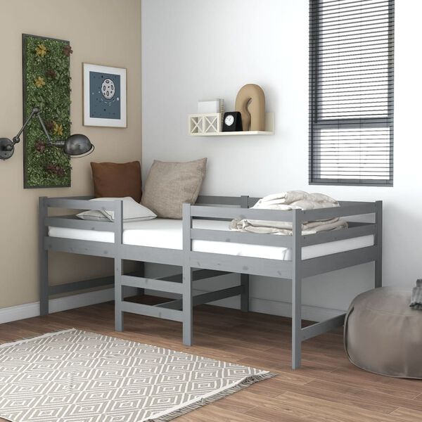 vidaXL Mid-high Bed without Mattress Grey Solid Wood Pine 90x200cm