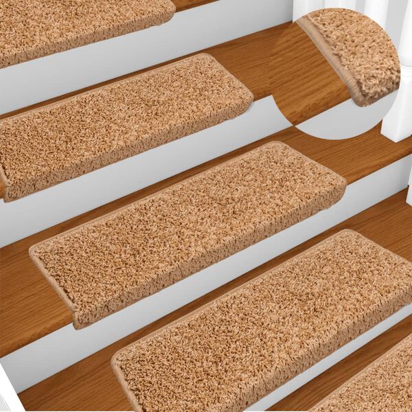 vidaXL Stair Mats 15 pcs 65x21x4 cm Beige Rectangular Edge