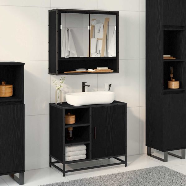 vidaXL Bathroom Cabinet Black Oak 65 x 33 x 60 cm Engineered Wood
