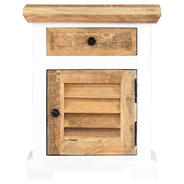 vidaXL Nightstand White and Brown 40x30x50 cm Solid Rough Mango Wood