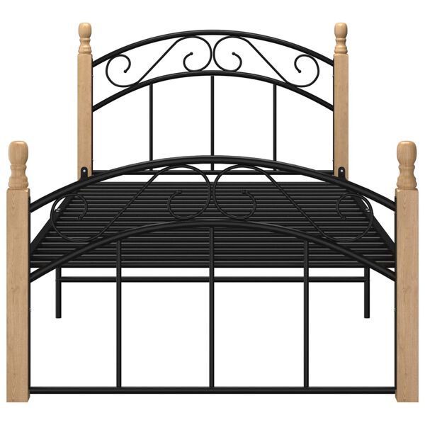 vidaXL Bed Frame without Mattress Black Metal&Solid Oak Wood 90x200 cm