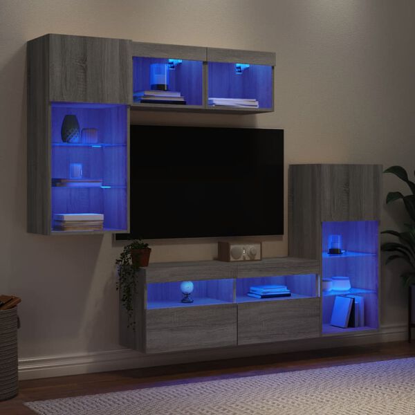 vidaXL 5 Piece TV Wall Units with LED Grey Sonoma Engineered Wood