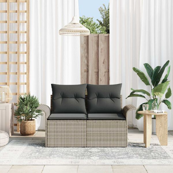 vidaXL Garden Sofa with Cushion Light Grey 141 x 62 x 69cm Poly Rattan