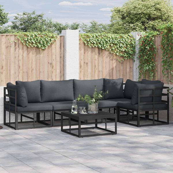vidaXL Garden Sofa Set with Cushion 6 pcs Black Aluminium