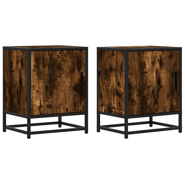 vidaXL Bedside Cabinets 2 pcs Smoked Oak 40x31x50 cm Engineered Wood and Metal