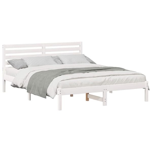 vidaXL Bed Frame with Headboard White 160 x 200 cm Solid Pine Wood