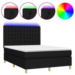 vidaXL Box Spring Bed with Mattress&LED Black 140x190 cm Fabric