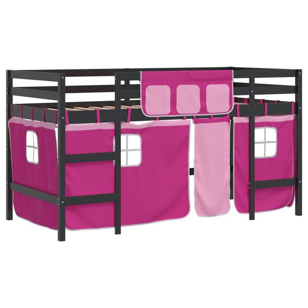 vidaXL Kids' Loft Bed with Curtains without Mattress Pink 90x200cm