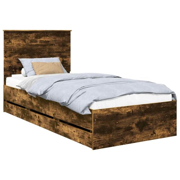 vidaXL Bed Frame with Drawer Smoked Oak 90 x 200 cm Engineer Wood