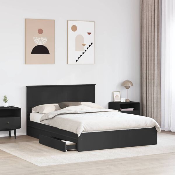 vidaXL Storage Bed with Headboard Black 140 x 190 cm Engineered Wood