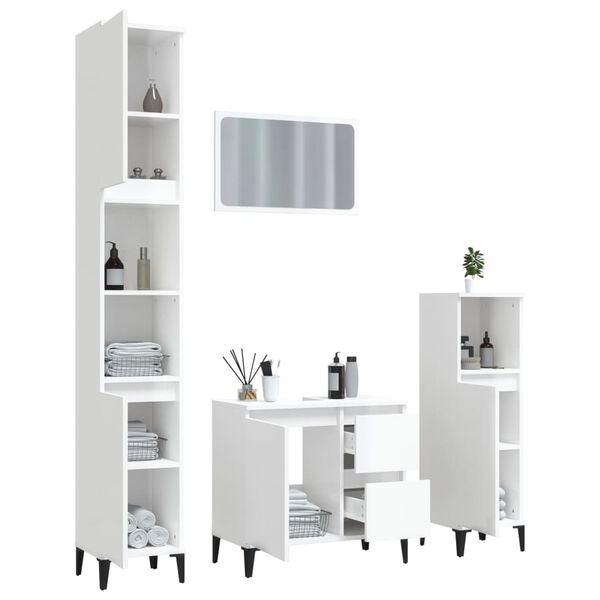 vidaXL 4 Piece Bathroom Furniture Set High Gloss White Engineered Wood