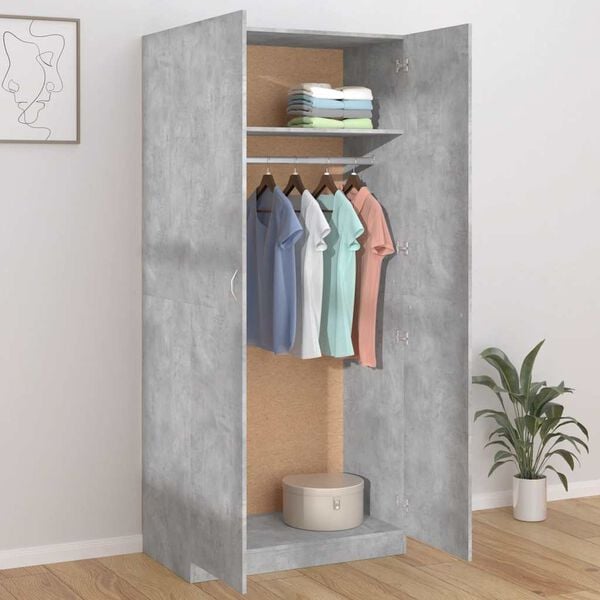 vidaXL Wardrobe Concrete Grey 90x52x200 cm Engineered Wood