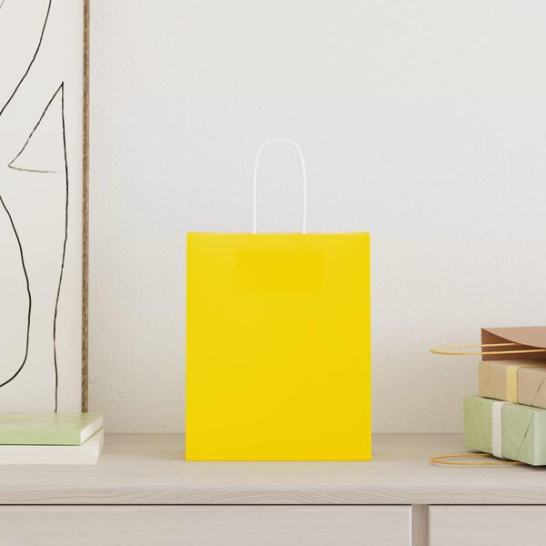 vidaXL Paper Bags 250 pcs with Handles Yellow 18x8x22 cm