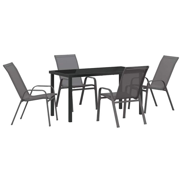 vidaXL Garden Dining Set 5 pcs Grey and Black Powder-coated Steel