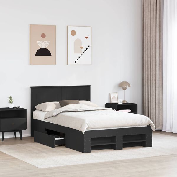 vidaXL Bed Frame with Headboard Black 120 x 200 cm Engineered Wood