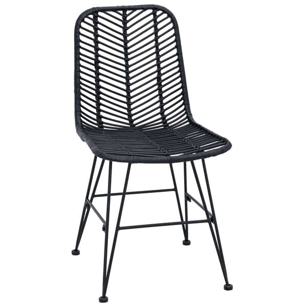 vidaXL Dining Chair 2 pcs Black 44.5 x 55 x 85 cm Rattan and Iron