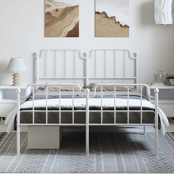 vidaXL Metal Bed Frame without Mattress with Footboard&nbsp;White 150x200cm