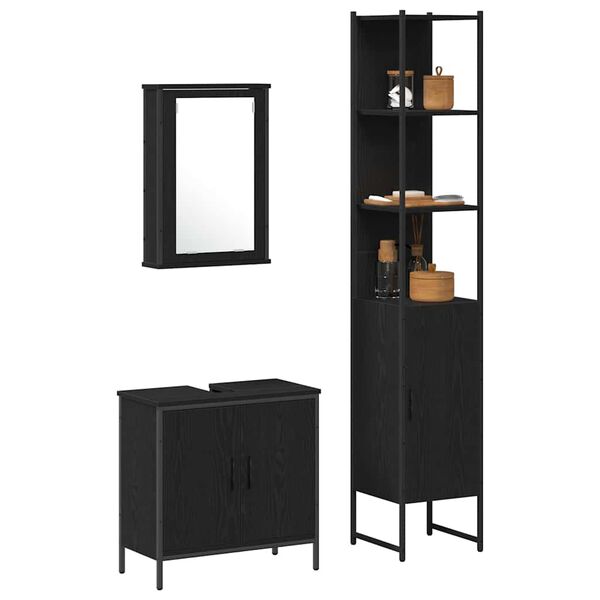 vidaXL Bathroom Furniture Set with Shelf 3 pcs Black Engineered wood