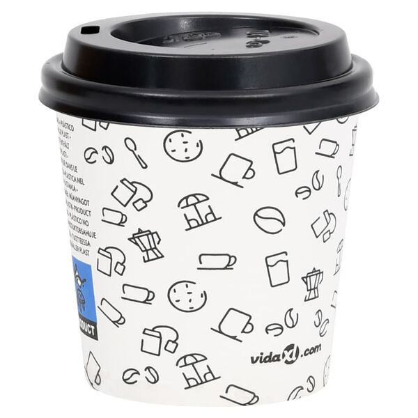 vidaXL Coffee Paper Cups with Lids 120 ml 100 pcs White and Black