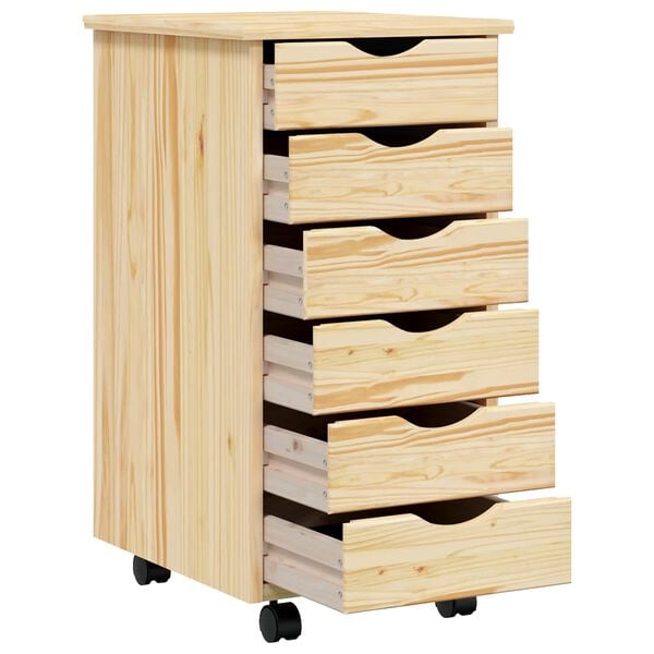 vidaXL Rolling Cabinet with Drawers MOSS Clear Varnish Solid Pine wood
