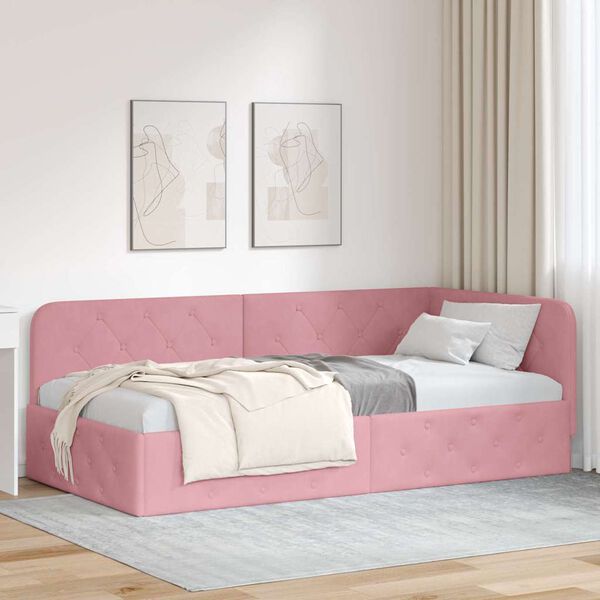 vidaXL Corner Bed Frame with Headboard Pink 90 x 190 cm Velvet