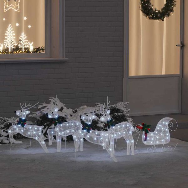 vidaXL LED Reindeers 5 pcs White Fabric