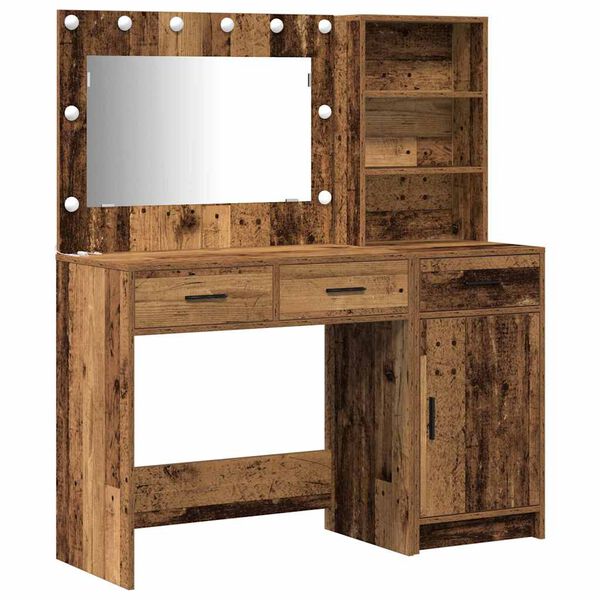 vidaXL Dressing Table with Mirror Lights 2 pcs Brown Engineered Wood