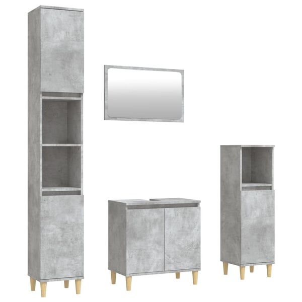vidaXL 4 Piece Bathroom Furniture Set Concrete Grey Engineered Wood