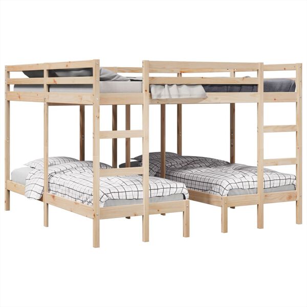 vidaXL Triple Bunk Bed Frame 200x200/80x200 cm Solid Wood Pine