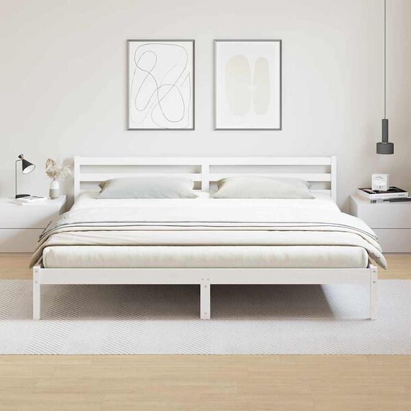 vidaXL Bed Frame White 215.5 x 185.5 x 69.5 cm Solid Pine Wood