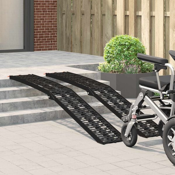 vidaXL Loading Ramp Folding 2 pcs Black 222 x 29 x 14 cm Aluminium