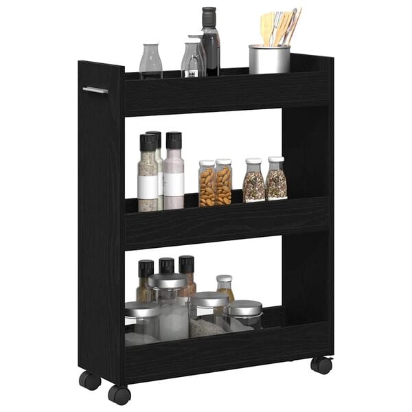 vidaXL Cabinet with Wheel Black oak 60 x 22 x 79 cm Engineered Wood