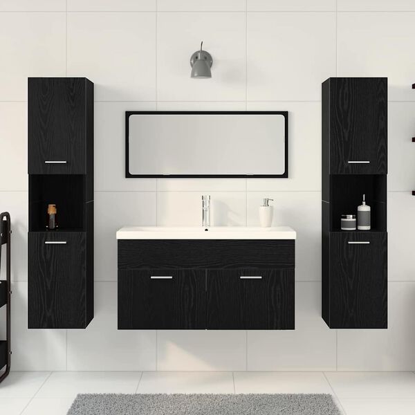 vidaXL Bathroom Furniture Set 4 pcs Black Oak Engineered Wood