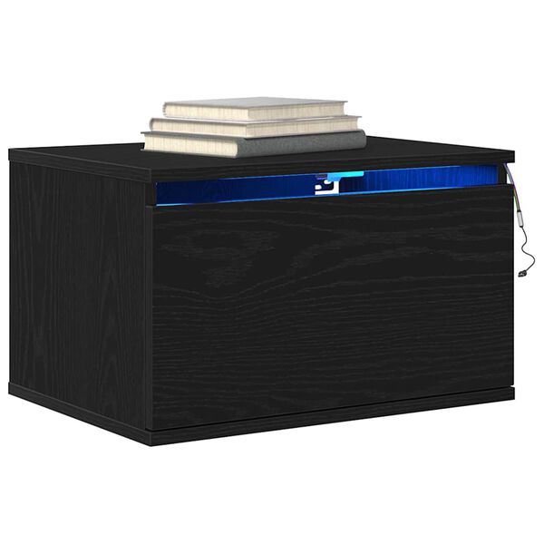 vidaXL Wall-mounted Bedside Cabinet Black Oak 50 x 36 x 30 cm
