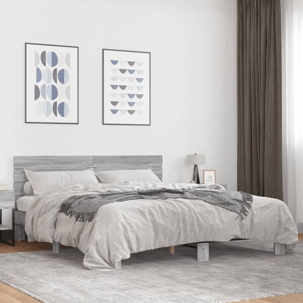 vidaXL Bed Frame without Mattress Grey Sonoma 180x200 cm Super King