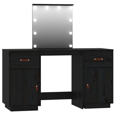vidaXL Dressing Table Set with LED Black Solid Wood Pine