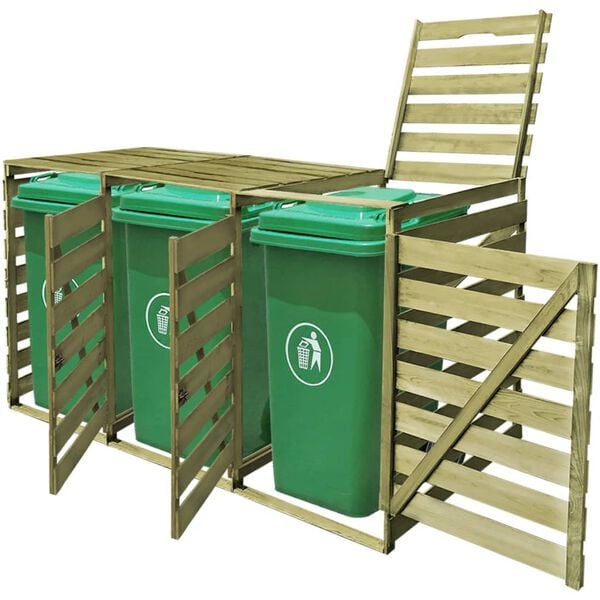 vidaXL Triple Wheelie Bin Shed 240 L Impregnated Wood