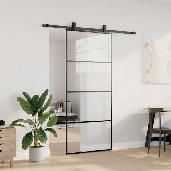 vidaXL Sliding Door with Hardware Set Black 90x205 cm ESG Glass