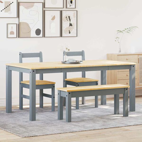 vidaXL 4 Piece Dining Set Panama Grey Solid Wood Pine