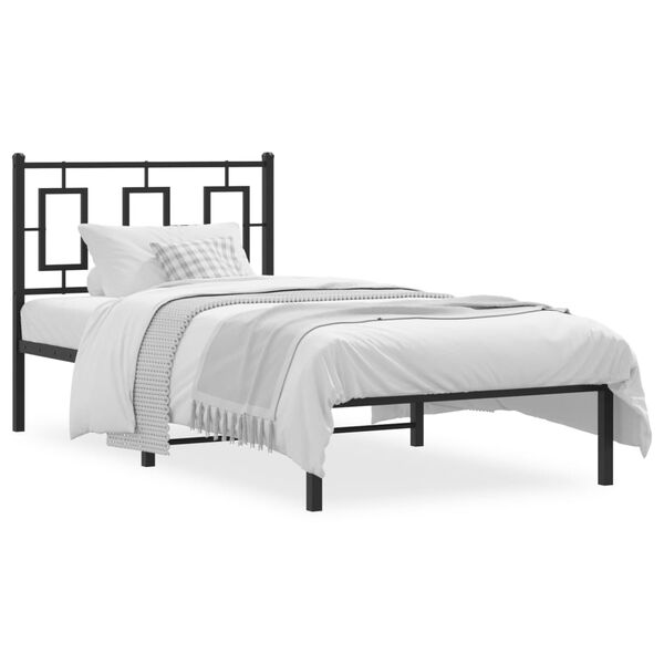 vidaXL Metal Bed Frame without Mattress with Headboard Black 90x200cm