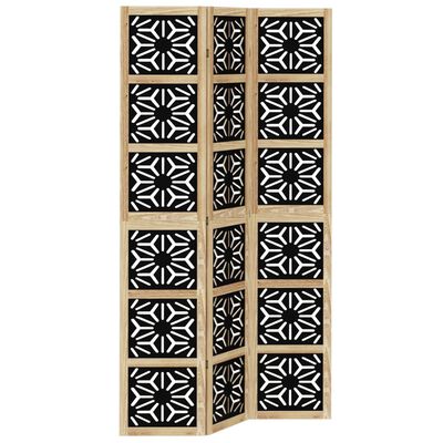 vidaXL Room Divider 3 Panels Brown and Black Solid Wood Paulownia