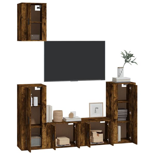 vidaXL 5 Piece TV Cabinet Set Smoked Oak Engineered Wood