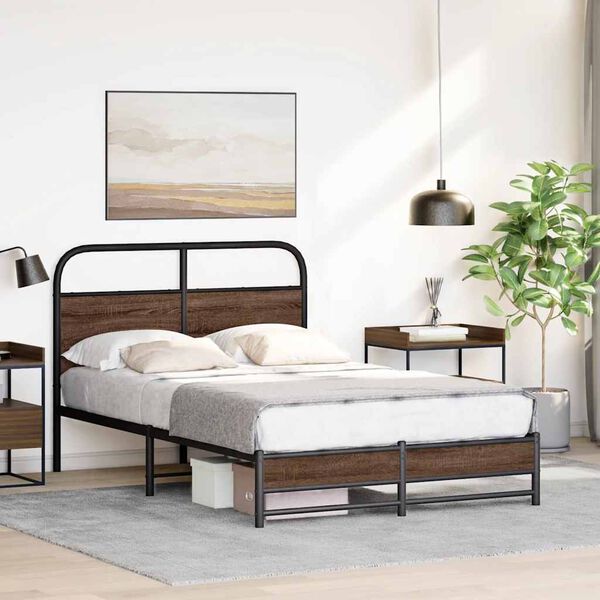vidaXL Bed Frame without Mattress 140x190 cm Brown Oak Engineered Wood