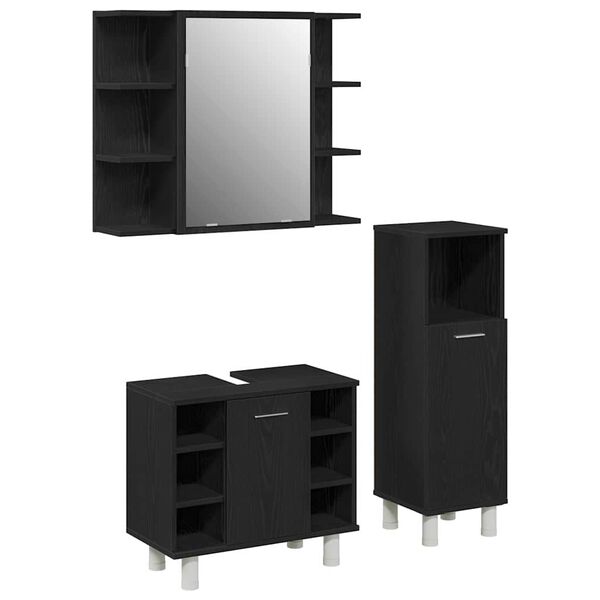 vidaXL Bathroom Furniture Set with Shelf 3 pcs Black 30 x 30 x 99.5 cm